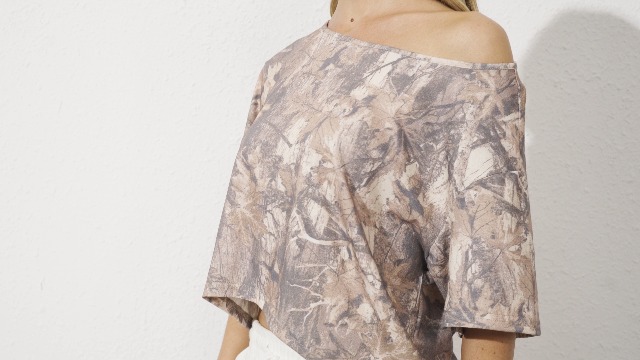 MSBESYOR Women Camo Off The Shoulder Shirt Top Short Sleeve Boat
